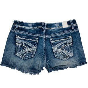 Maurices Bandana Jean Shorts Sz 7/8 Blue Bootie Embroidered Pocket Stretch Short